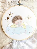 Pamiątka Chrztu Świętego - Ręcznie malowany obrazek z aniołkiem, pamiątka dla dziecka - miniaturka - grafika 1