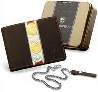 Portfele - Portfel Męski PETERSON Skórzany Matowy Nubuk Z Łańcuchem Brązowy Solidny - miniaturka - grafika 1