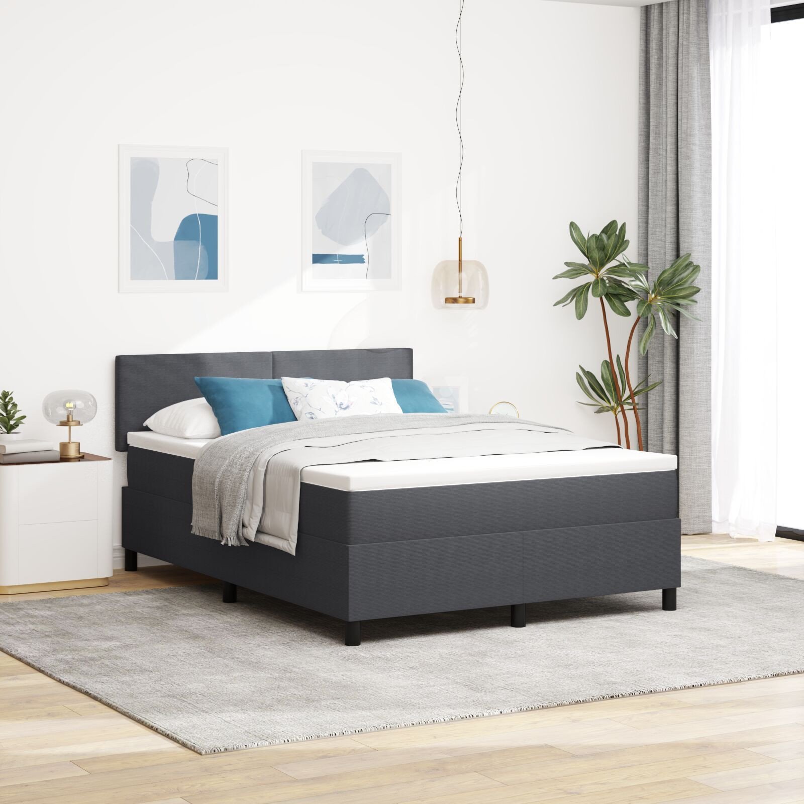 vidaXL Łóżko sprężynowe z materacem Ciemnoszare 160x200 cm Tkanina z koralikami