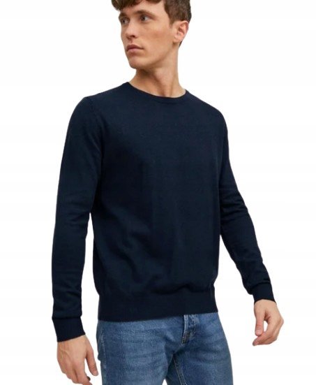 JACK&JONES SWETER MĘSKI GRANATOWY Z DŁUGIM RĘKAWEM L 22FA