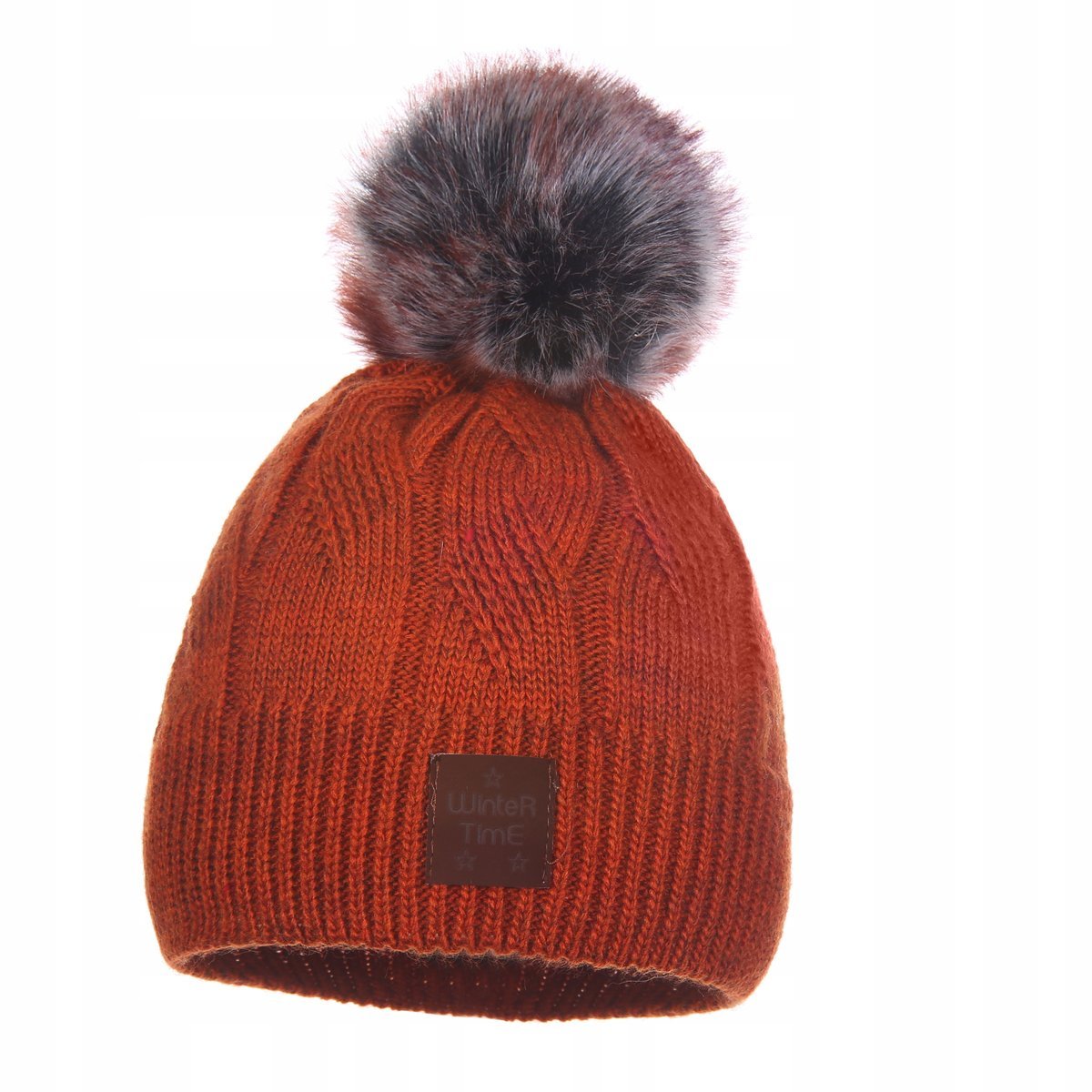 Czapka Damska Zimowa Z Pomponem Ocieplana Rudy Pompon Futro Majka