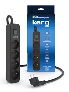 Urządz. zas.-zabezpiecz. KERG z wyłącznikiem-4 gniazda-czarny-5m-16A-H05VV-F-3x1,5mm2 - Przewody elektryczne - miniaturka - grafika 2