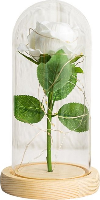 LEAN Wieczna Róża W Szkle Kopuła Oświetlenie LED Biała 21x11cm