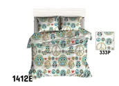 Pościel dla dzieci - Pościel 100x135 1412E biała sowy miętowe koła kwiatki groszki 333P - miniaturka - grafika 1