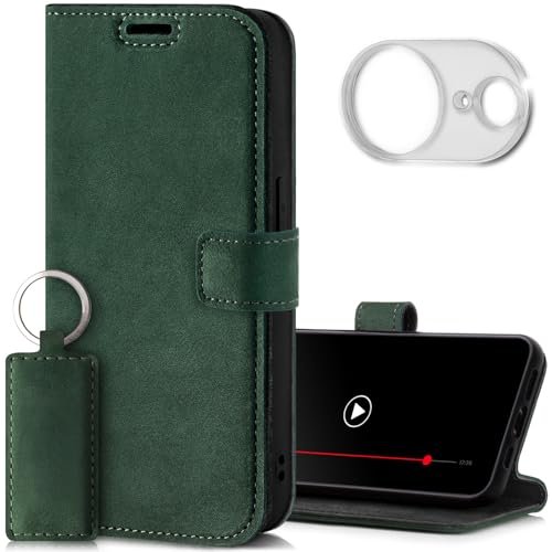 SURAZO Skórzane etui na telefon komórkowy do Apple iPhone 16e, etui z ochroną aparatu i stojakiem – etui ochronne premium z prawdziwej skóry z przegródką na karty, ochroną RFID – ręcznie wykonane etui