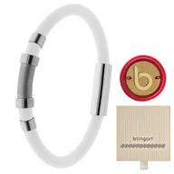 Bransolety męskie - Bransoletka męska kauczuk skórzana grawer srebrna czarna stal BLINGART - miniaturka - grafika 1