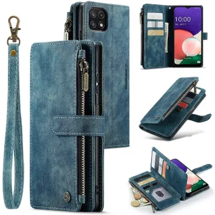 Dla Samsung Galaxy A22 5G CaseMe-C30 Wielofunkcyjne poziome etui na telefon z klapką PU + TPU Niebieski - Etui i futerały do telefonów - miniaturka - grafika 1