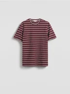 Koszulki męskie - Reserved - T-shirt regular w paski - bordowy - miniaturka - grafika 1