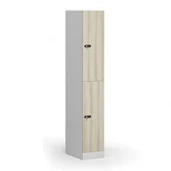 Szafki biurowe - Szafka ubraniowa ze schowkami, 2 schowki, 1850 x 300 x 500 mm, zamek mechaniczny z kodem, drzwi laminowane, dąb naturalny - miniaturka - grafika 1