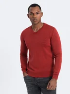 Swetry męskie - Sweter męski washowany z dekoltem w serek - czerwony V3 OM-SWOS-0108 - Ombre Clothing - miniaturka - grafika 1