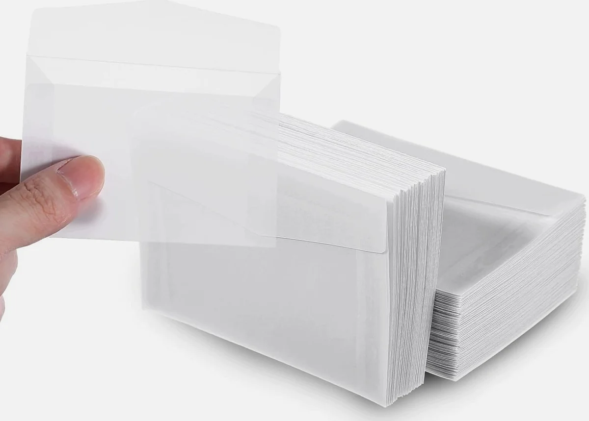KOPERTY SZKLANE 100 SZT 10X7CM PRZEZROCZYSTE ETUI BILETY ZDRAPKI