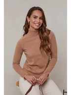 Swetry damskie - Soft Cashmere Kaszmirowy golf w kolorze jasnobrązowym - miniaturka - grafika 1