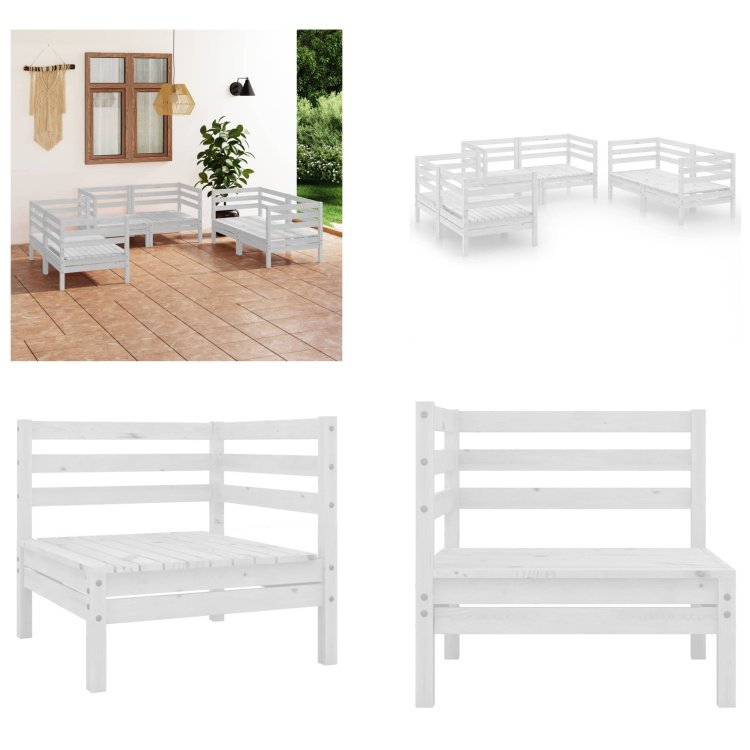 vidaXL 6-częściowy zestaw wypoczynkowy do ogrodu biały sosna lita - zestaw wypoczynkowy do ogrodu - zestawy wypoczynkowe do ogrodu - zestawy wypoczynkowe - zestawy wypoczynkowe