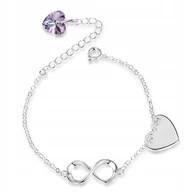 Bransoletki - SREBRNA BRANSOLETKA DAMSKA NIESKOŃCZONOŚĆ SERCE KRYSZTAŁ SVAROVSKI GRAWER - miniaturka - grafika 1