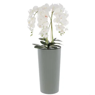 Storczyk sztuczny bukiet biały w donicy kwiaty H 107,5 cm donica szara żłobienia - Sztuczne kwiaty - miniaturka - grafika 1