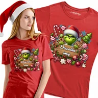 Koszulki i topy damskie - Koszulka Damska Świąteczna Grinch z tabliczka Twoim Imieniem Nadruk - miniaturka - grafika 1