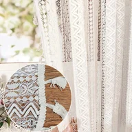Firany - Firana gotowa biała koronkowa do pokoju boho frędzle TUNEL 150/250cm - miniaturka - grafika 1