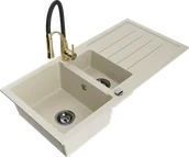 Zlewozmywaki z baterią - Mexen Andres zlewozmywak granitowy 1,5-komorowy z ociekaczem i baterią kuchenną Aster, beżowy - 6515-69-73450-57-B - miniaturka - grafika 1