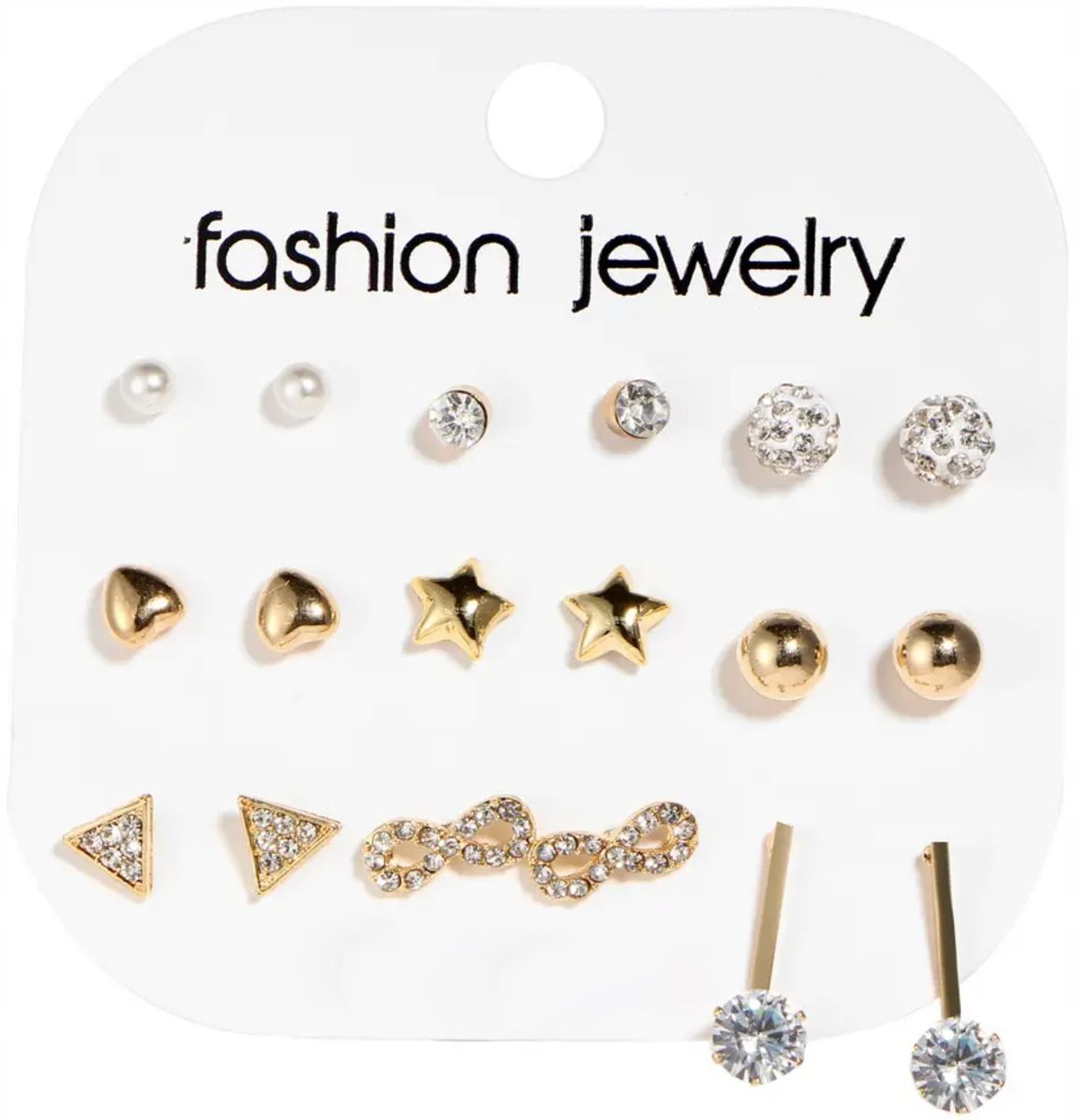 Zestaw 9 Par Kolczyków Cyrkonie Perły Nieskończoność Infinity Pozłacane
