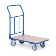 Wózki magazynowe - Wózek platformowy ze składanym uchwytem z siatką, platforma 500 x 800 mm, nośność 200 kg, koła 125 mm z szarą gumą - miniaturka - grafika 1