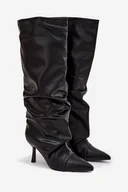 Kozaki damskie - Damskie Wsuwane Kozaki Ocieplane Szpilka Marszczenie Czarne Angelica - Zazoo - miniaturka - grafika 1