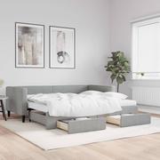 Łóżka - Sofa rozsuwana z szufladami, jasnoszara, 90x200 cm, tkanina  Lumarko! - miniaturka - grafika 1