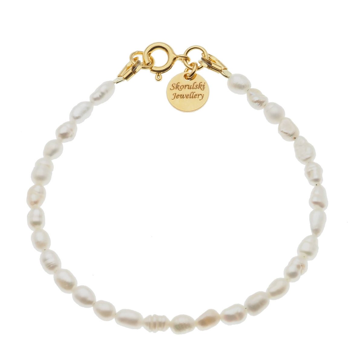 Skorulski Jewellery, Bransoletka, Perły białe i srebro złocone-19 cm