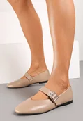 Baleriny - Ciemnobeżowe Płaskie Balerinki w Stylu Mary Jane z Metalową Sprzączką Liatoma - miniaturka - grafika 1