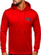 Bluzy sportowe męskie - Czerwona z nadrukiem bluza męska z kapturem Denley HY971 - miniaturka - grafika 1