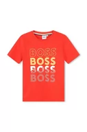 Koszulki dla chłopców - BOSS t-shirt bawełniany dziecięcy kolor czerwony z nadrukiem - Boss - miniaturka - grafika 1