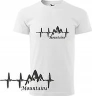 Koszulki męskie - KOSZULKA MĘSKA Z GÓRAMI EKG BIAŁA XL KRÓTKI RĘKAW HAFT PREZENT BAWEŁNA 100% - miniaturka - grafika 1
