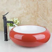 Umywalki - bateria umywalkowa retro + umywalka ALICE czarna - czerwony - miniaturka - grafika 1