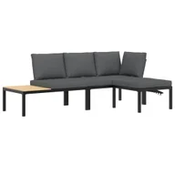 Sofy ogrodowe - vidaXL 3-częściowa sofa ogrodowa z poduszkami czarna aluminium - miniaturka - grafika 1