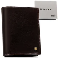 Portfele - Brązowy klasyczny portfel męski ze skóry naturalnej ROVICKY duży rozbudowany na karty pionowy bez zapięcia pudełko na prezent ochrona RFID - miniaturka - grafika 1