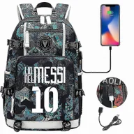 Torebki damskie - Plecak Messi do piłki nożnej Przestronna wodoodporna torba podróżna Czarny tornister z ładowarką USB Idealny do podróży i szkoły 4 - miniaturka - grafika 1