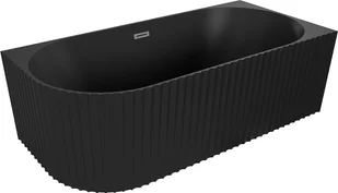 Mexen Gia wanna wolnostojąca narożna ryflowana prawa 150 x 75 cm, czarna mat, przelew gun gray szczotkowany - 52701507571P-66 - Wanny - miniaturka - grafika 1