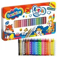 Szkolne artykuły papiernicze - Bambino Kredki Świecowe Szkolne Przedszkolne W Metalowym Pudełku Etui 24 Kolory + Temperówka - miniaturka - grafika 1