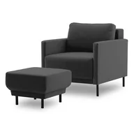 Fotele - Fotel welurowy z podnóżkiem, Laya 70, czarny - miniaturka - grafika 1