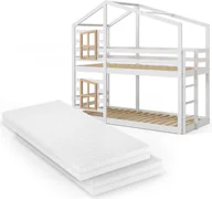 Łóżka dla dzieci i młodzieży - Vitalispa Łóżko piętrowe Maja, 90x200 cm z 2 materacami, Biały/Naturalne drewno - miniaturka - grafika 1
