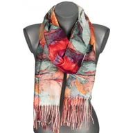 Apaszki i szaliki damskie - Szalik damski szal jesień zima KWIATY na prezent z frędzlami RC15-6 miętowy - miniaturka - grafika 1