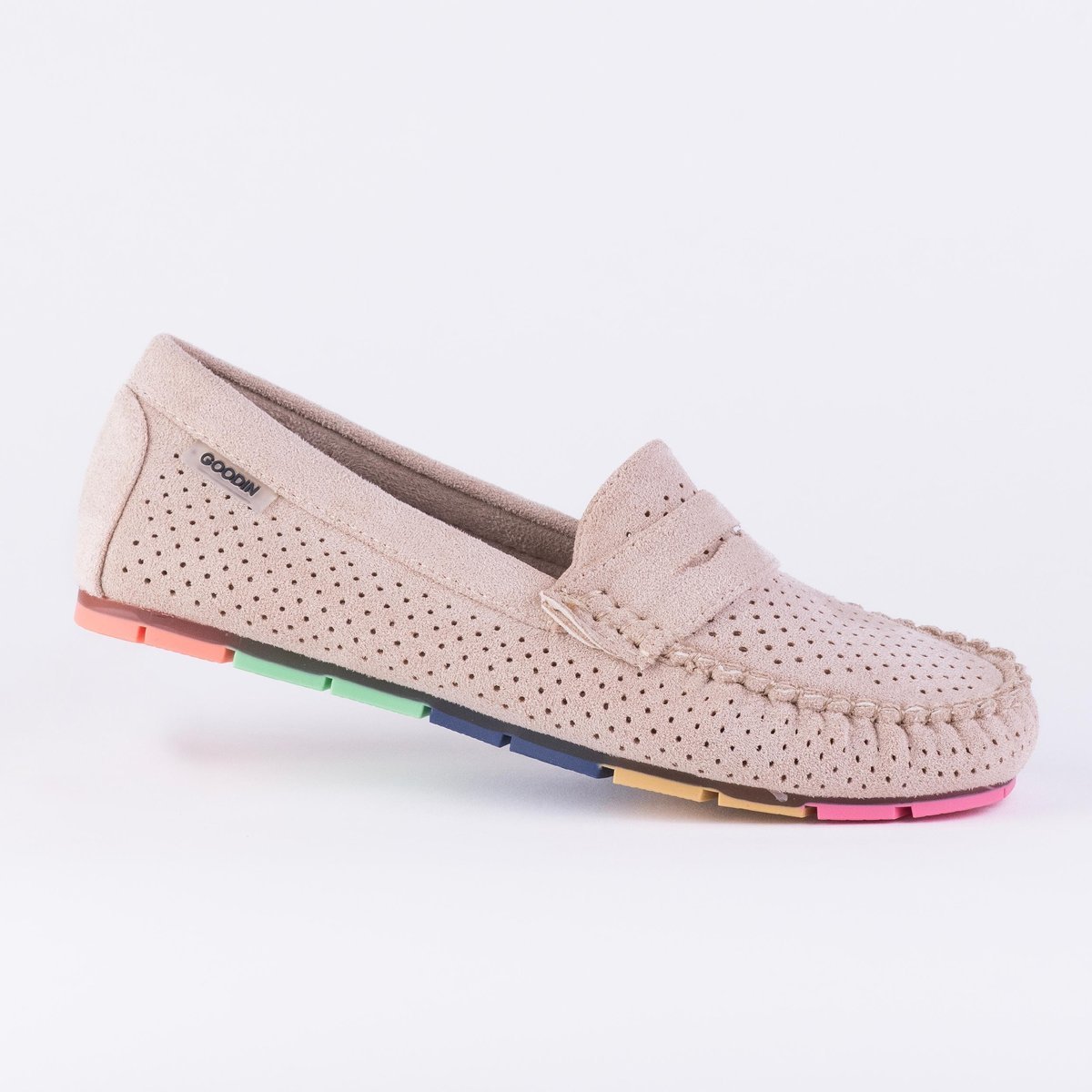Mokasyny damskie GOODIN GD-FL679 skóra eko zamsz ażurek Beż 36