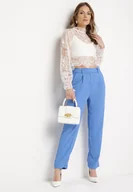 Spodnie damskie - Niebieskie Eleganckie Spodnie z Wysokim Stanem z Prostymi Nogawkami i Gumką w Pasie Althema - miniaturka - grafika 1