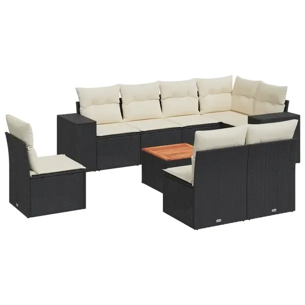 Modułowy zestaw mebli ogrodowych z poduszkami, czarny, rattan PE, 62x62x69