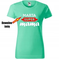 Koszulki i topy damskie - Damska Koszulka na Dzień Mamy - super mama + dowolne imię miętowy S - miniaturka - grafika 1