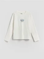 Bluzki dla dziewczynek - Reserved - Koszulka z nadrukiem na plecach Lilo i Stitch - złamana biel - miniaturka - grafika 1