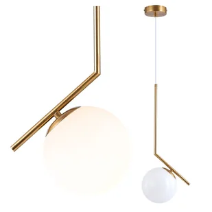 Lampa sufitowa wisząca E27 ozdobna Biały klosz Szklana kula z regulowanym przewodem Złoty metal pręt pionowy - LEDHOFF - Lampy sufitowe Lampa sufitowa wisząca E27 ozdobna Biały klosz Szklana kula z regulowanym przewodem Złoty metal pręt pionowy - LEDHOFF - Lampy sufitowe - miniaturka - grafika 1