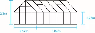 HALLS szklarnia ogrodowa Universal 128 srebrna (9.9 m2; 2,57 x3,84 m), szkło hartowane + baza - Szklarnie ogrodowe - miniaturka - grafika 3