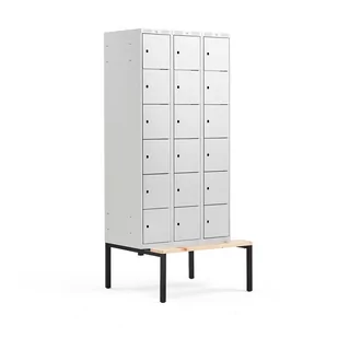 Szafa schowkowa CLASSIC, 6 schowków w pionie, z ławeczką, 3 moduły, 2120x900x550 mm, szary - Szafki biurowe - miniaturka - grafika 1
