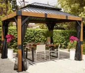 Altany ogrodowe - Altana ogrodowa 3x3,6m pawilon SOJAG aluminiowa z moskitierą efekt drewna - miniaturka - grafika 1