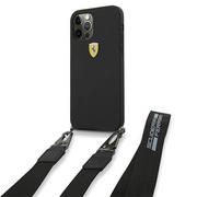 Etui i futerały do telefonów - Ferrari FESTRAHCP12MBK iPhone 12/12 Pro 6,1" czarny/black hardcase On Track Silicone with strap - miniaturka - grafika 1